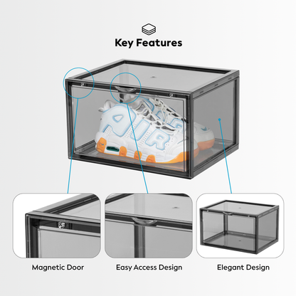 Premium Stackable Shoe Box Storage  – Magnetic Side Opening - Space-Saving