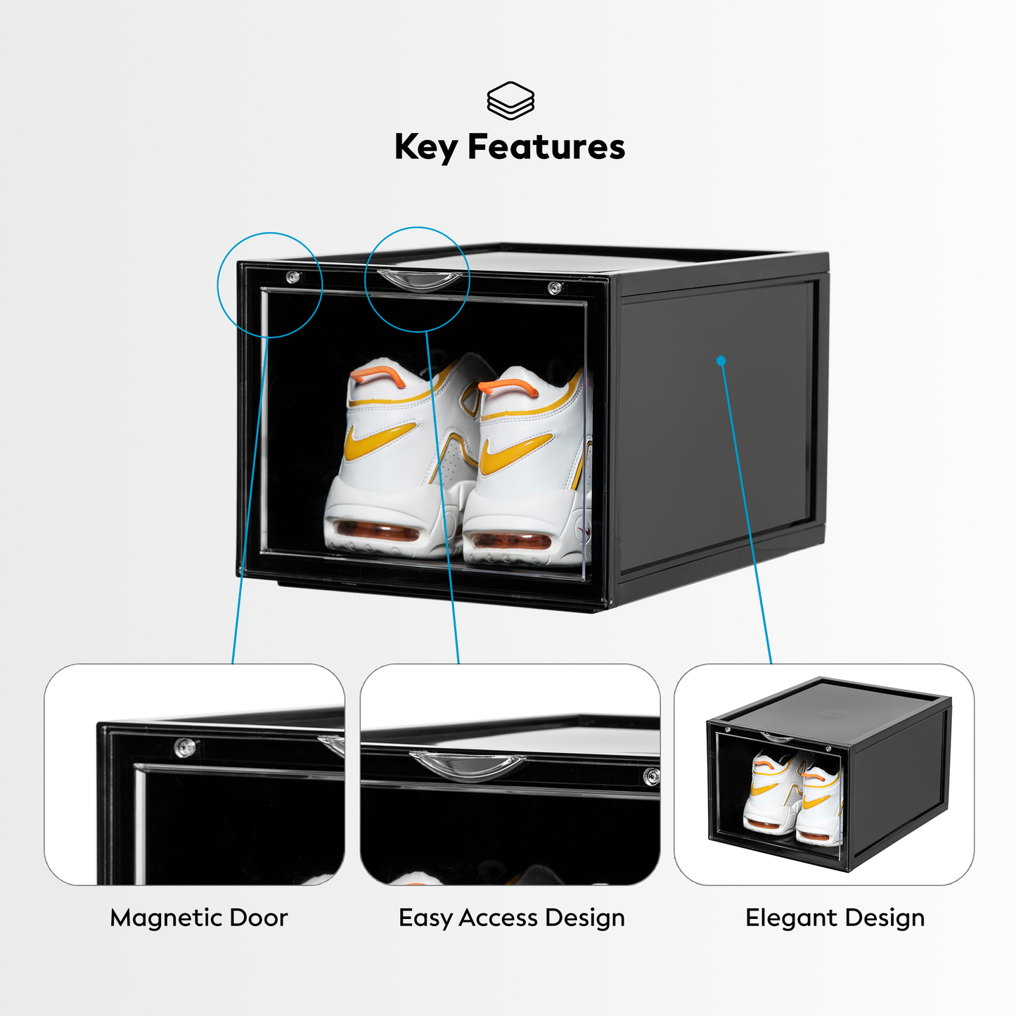 Stackable Shoe Box Storage  – Magnetic Front Opening - Space-Saving