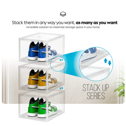 Stackable Shoe Box Storage  – Magnetic Front Opening - Space-Saving