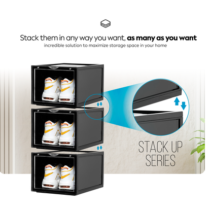 Stackable Shoe Box Storage  – Magnetic Front Opening - Space-Saving