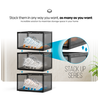 Premium Stackable Shoe Box Storage  – Magnetic Side Opening - Space-Saving